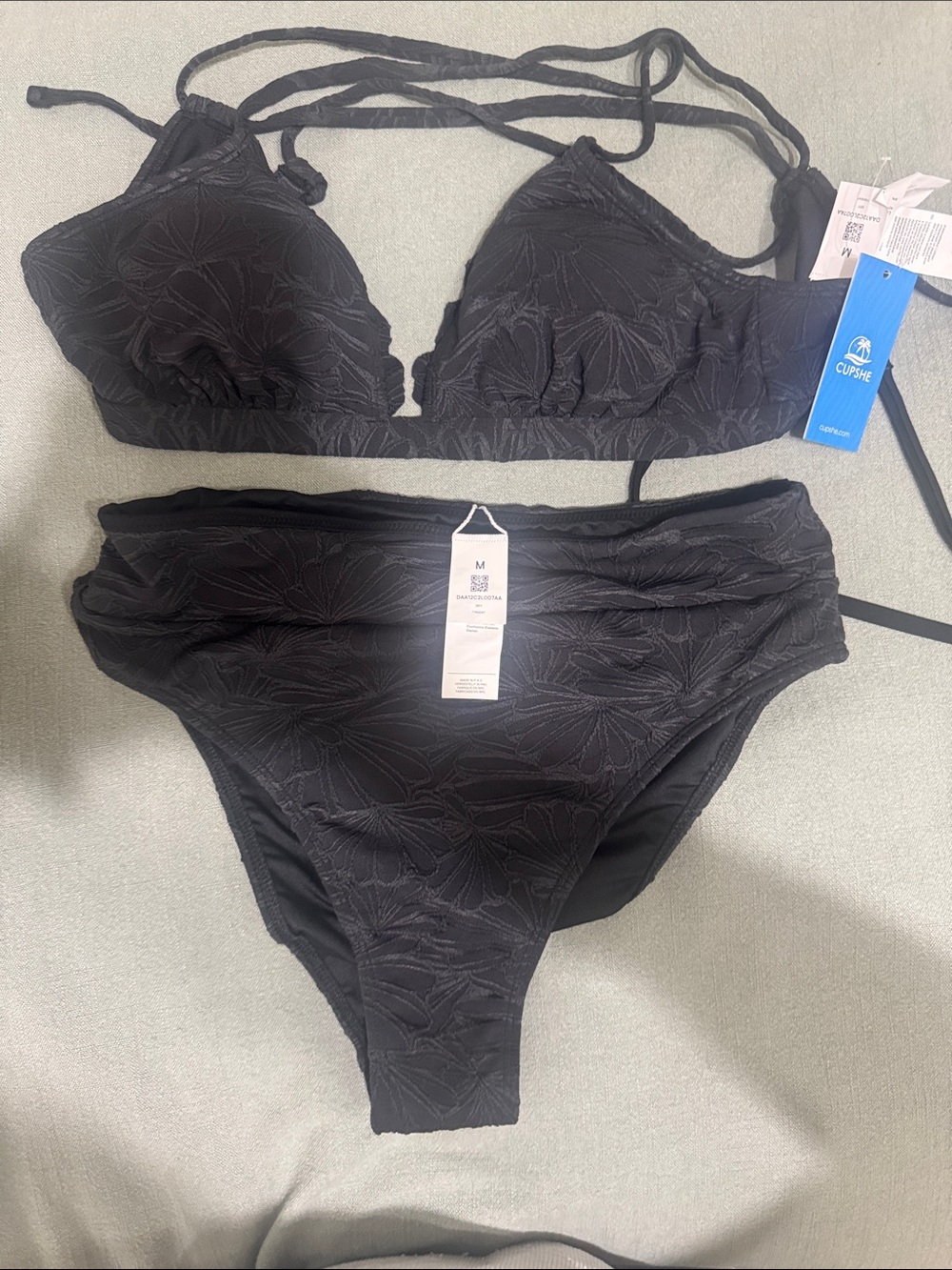Cupshe Black Textured Two-Piece Bikini Set